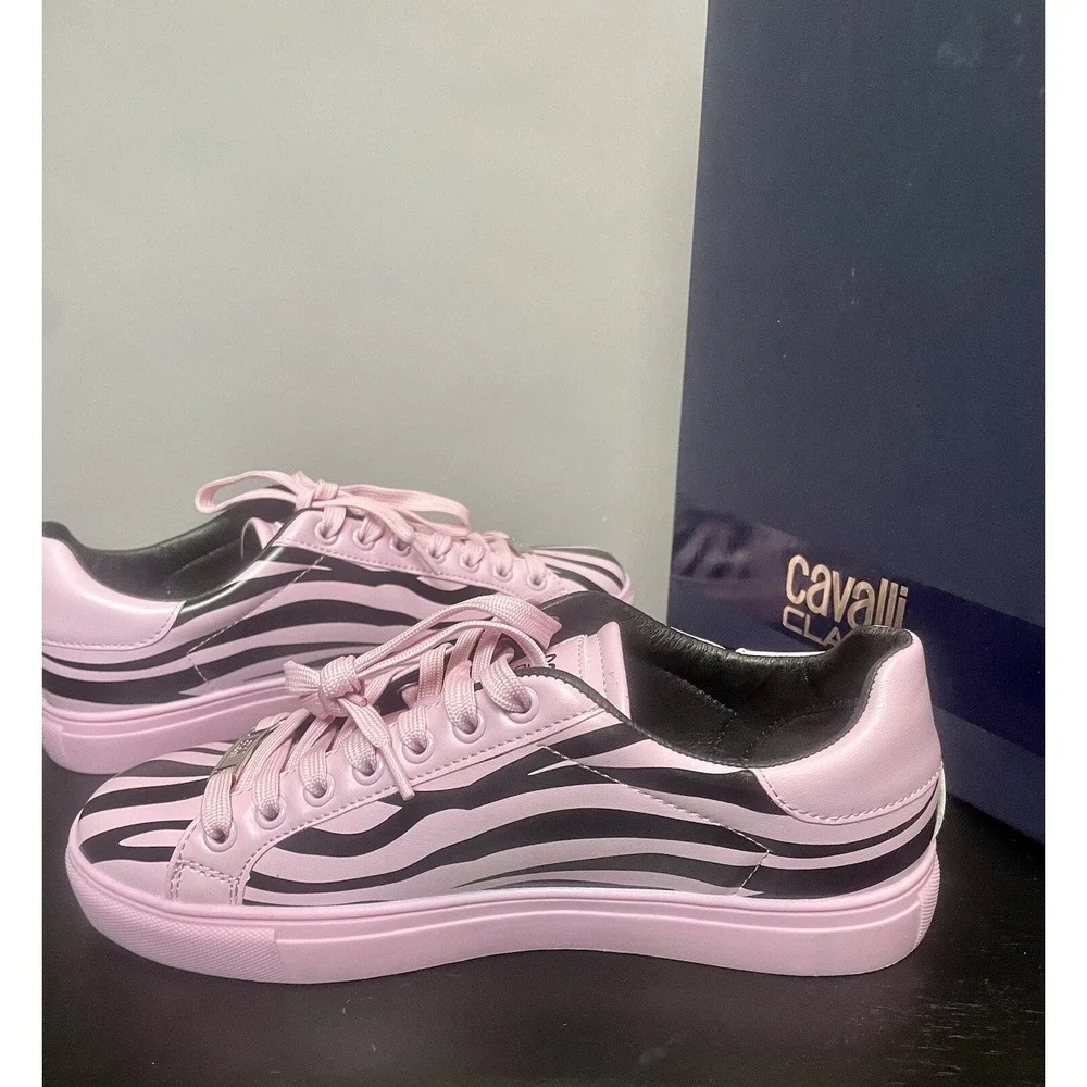 Roberto Cavalli Zebra Sneaker Pink & Black Shoes Woman's EU 39 US 8.5‎ Animal